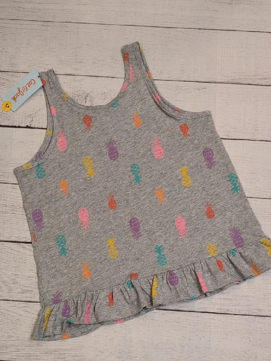 Cat & Jack Gray Tank Top with Multicolor Pineapple Print and Ruffle Hem - Picture 5 of 5